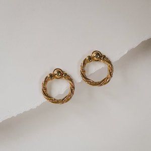 Vintage Avon Gold Wreath Twisted Rope Open Circle Hoop Door Knocker Earrings